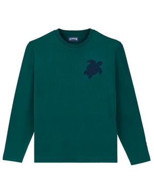 Vilebrequin Cotton Long Sleeves T-Shirt Embroidered Turtle - Green