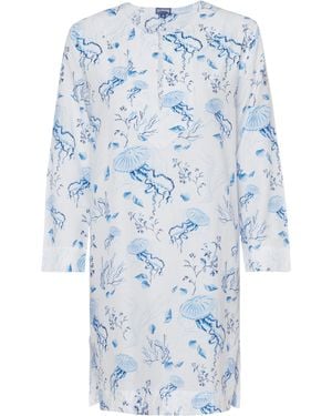Vilebrequin Cotton And Silk Kaftan Medusa And Shells - Blue