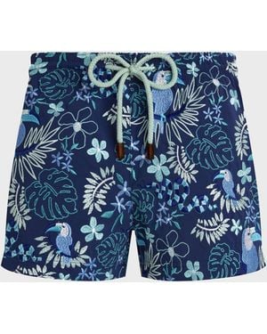 Vilebrequin Embroidered Swim Shorts Papel De Embrulho - Blue