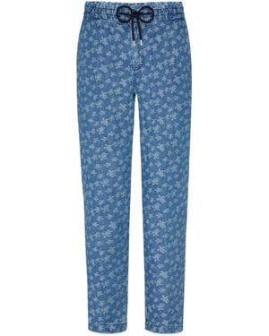 Vilebrequin Denim Elastic Waist Trousers Micro Turtles - Blue