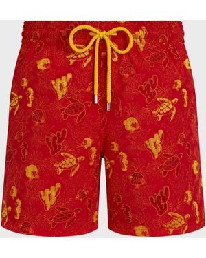 Vilebrequin Aquatic Life Badeshorts Mit Stickerei Für Herren - Limitierte Serie - Bademode - Mistral - Rot - Größe M