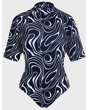 Vilebrequin Short Sleeves Uv Protection One-piece Rashguard Waves - Rashguard - Lox - Blue - Size M