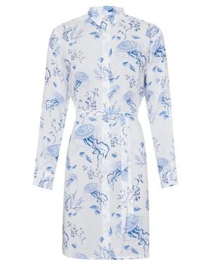 Vilebrequin Robe Chemise En Viscose Femme Medusa And Shells - Bleu