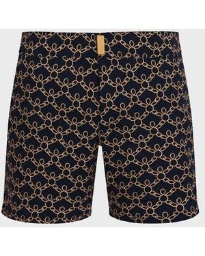 Vilebrequin Stretch Short Flat Belt Swim Shorts Turtles Chain - Black