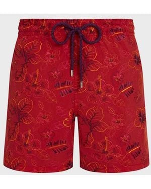 Vilebrequin Embroidered Swim Trunks Island Flowers - Limited Edition - Swimwear - Mistral - Red - Size L