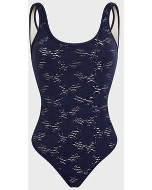 Vilebrequin Low-Back One-Piece Swimsuit Jacquard Fleur Broderie Anglaise - Blue