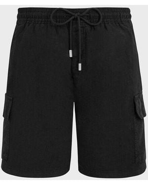 Vilebrequin Linen Bermuda Shorts Cargo Pockets - Black