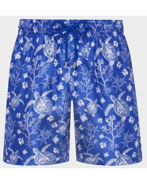 Vilebrequin Silk Bermuda Shorts X-Ray Turtles - Blue