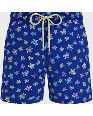 Vilebrequin Swim Shorts Embroidered Ronde Des Tortues - Limited Edition - Mdb - Mistral - Blue - Size L