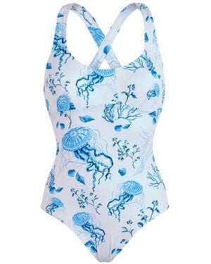 Vilebrequin Crossed Back Straps One-piece Swimsuit Medusa And Shells - Blue