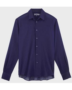 Vilebrequin Cotton Voile Lightweight Shirt Solid - Blue