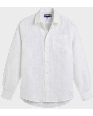 Vilebrequin Linen And Cotton Shirt Turtle Monogram - Shirt - Caroubis - White - Size S