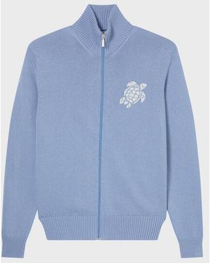 Vilebrequin Cotton And Cashmere Full Zip Jumper Turtle - Blue