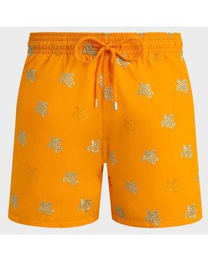 Vilebrequin Swim Shorts Embroidered Micro Ronde Des Tortues Diagonale - Orange