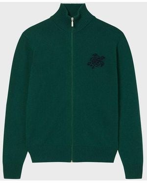 Vilebrequin Full Zip Wool And Cashmere Jumper Turtle - Green