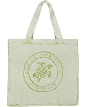 Vilebrequin Strandtasche Aus Leinen Mit Mineralfarbstoff - Grün