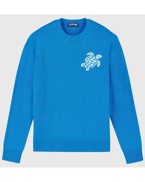 Vilebrequin Crewneck Cotton And Cashmere Jumper Turtle - Blue