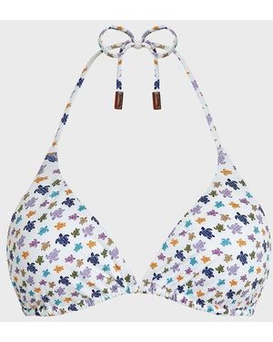 Vilebrequin Triangle Bikini Top Micro Ronde Des Tortues - Swimwear - Fleur - White - Size M - Blue