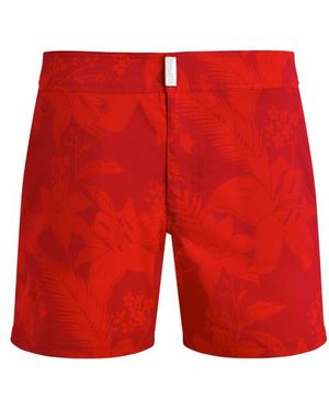 Vilebrequin Pantaloncini Mare Corti Uomo Con Cintura Piatta Flower Power - Rosso