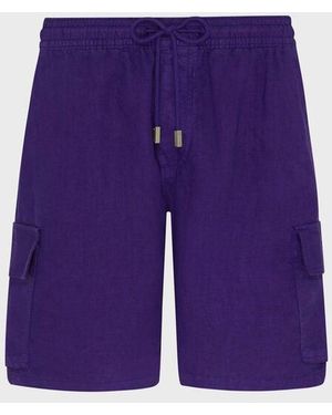 Vilebrequin Linen Bermuda Shorts Cargo Pockets - Blue