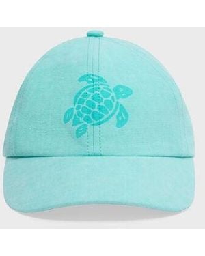 Vilebrequin Linen Mineral Dye Cap Turtle - Blue