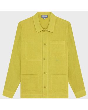 Vilebrequin Linen Overshirt Solid - Jacket - Corentin - Green - Size S - Yellow