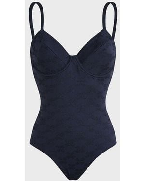 Vilebrequin Underwire One-piece Swimsuit Turtle Monogram Jacquard - Swimwear - Leonita - Blue - Size Xs