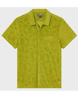 Vilebrequin Terry Bowling Shirt Turtles Net Jacquard - Yellow