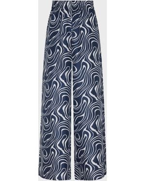 Vilebrequin Wide-Leg Silk Pants Waves - Blue