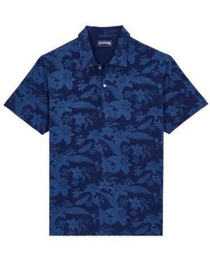 Vilebrequin Polo En Coton Homme Imprimé Lightening Flower - Bleu