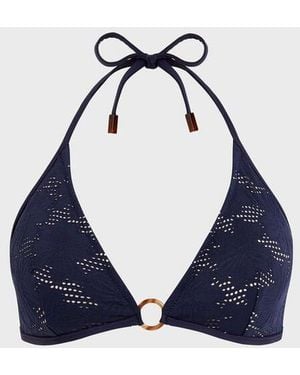 Vilebrequin Triangle Bikini Top Jacquard Fleur Broderie Anglaise - Blue