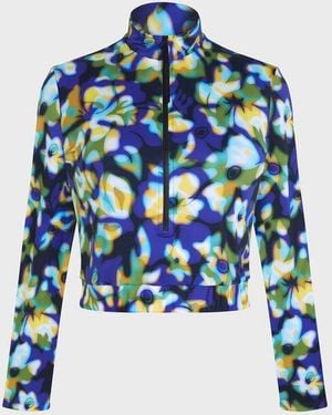 Vilebrequin Top Rash Guard Donna Corto Con Zip Intera Frangipanier Trouble - Blu