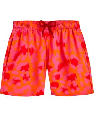 Vilebrequin New Leopard Stretch-badeshorts Für Jungen - Rot