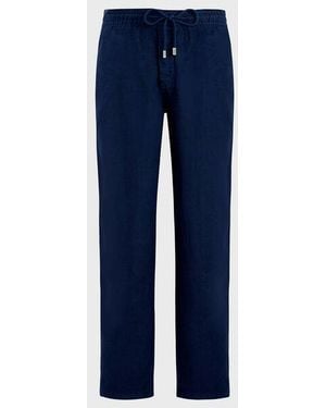 Vilebrequin Linen Trousers Solid - Blue