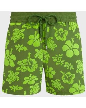 Vilebrequin Swim Trunks Flocked Tropical Turtles - Swimwear - Moorea - Green - Size Xs