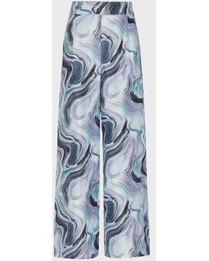Vilebrequin Wide-Leg Silk Trousers Marble - Blue