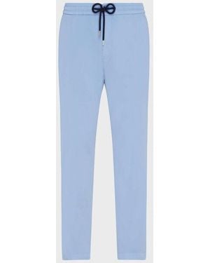 Vilebrequin Satin Cotton Elastic Waist Trousers Solid - Blue