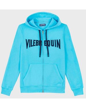 Vilebrequin Cotton Full Zip Hoodie Sweatshirt Stitched Logo - Blue