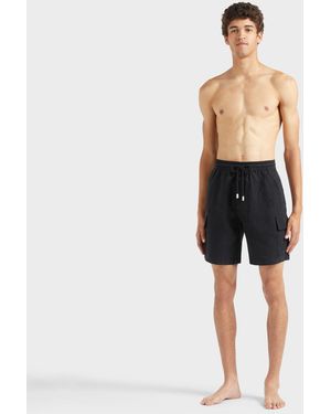 Vilebrequin Linen Bermuda Shorts Cargo Pockets - Black