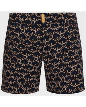 Vilebrequin Stretch Short Flat Belt Swim Shorts Turtles Chain - Black
