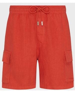 Vilebrequin Linen Bermuda Shorts Cargo Pockets - Red