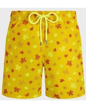 Vilebrequin Embroidered Swim Shorts Micro Ronde Des Tortues - Yellow
