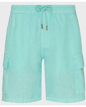 Vilebrequin Linen Bermuda Shorts Cargo Pockets - Blue