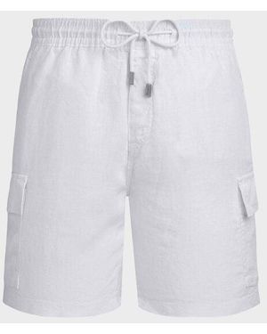 Vilebrequin Linen Bermuda Shorts Cargo Pockets - Blue