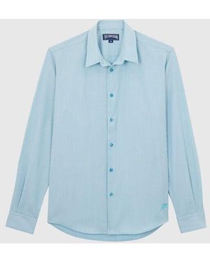 Vilebrequin Wool Shirt Micro Rayures Tailoring - Blue