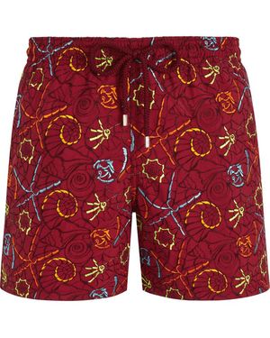 Vilebrequin Swim Shorts Embroidered Noumea Sea - Rosso