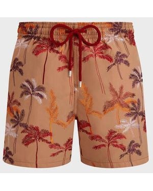 Vilebrequin Swim Shorts Embroidered Palm Offset - Orange