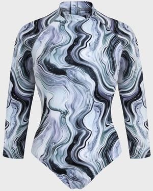 Vilebrequin Uv Protection Rashguard One-piece Marble - Rashguard - Lexane - White - Size S - Blue