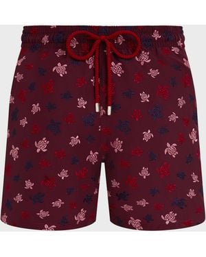 Vilebrequin Swim Shorts Embroidered Micro Ronde Des Tortues - Limited Edition - Swimwear - Mistral - Red - Size S