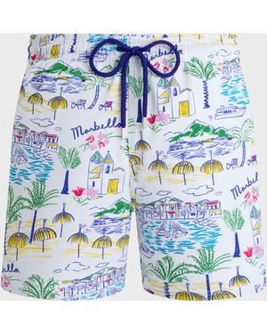 Vilebrequin Kurze Marbella Stretch-badeshorts Für Herren - Bademode - Monrise - Weiss - Größe S - Blau